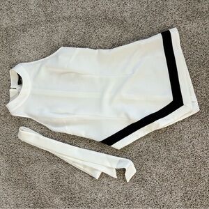 Sleeveless White Shell Top with Black Trim